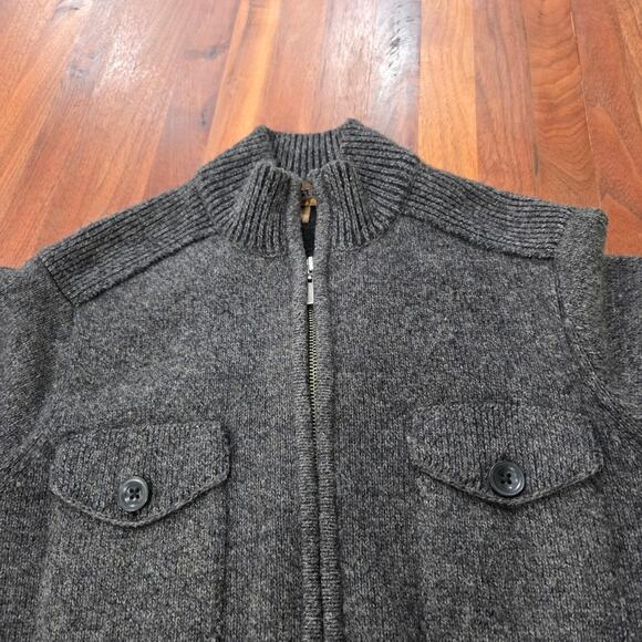 Pronto Uomo Blue Charcoal Zip-Up 100% Wool Sweater Elbow Patches Size Large - Picture 3 of 7